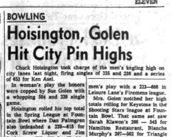 Hoisington, Golen Hit City Pin Highs. January 7, 1966.