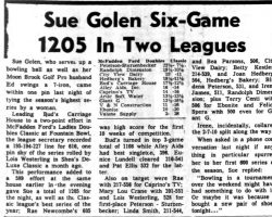 Sue Golen Six-Game 1205 In Two Leagues. November 16, 1965.
