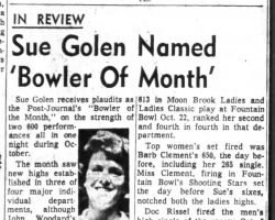 Sue Golen Named 'Bowler Of Month". November 7, 1963.