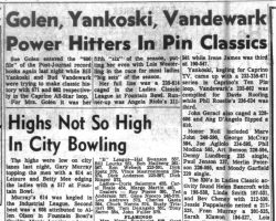 Golen, Yankoski, Vandewark Power Hitters In Pin Classics. February 5, 1964.