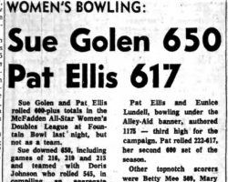 Sue Golen 650 Pat Ellis 617. March 2, 1965.