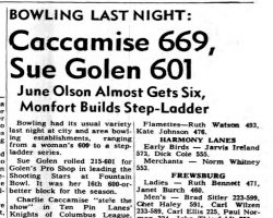 Caccamise 669, Sue Golen 601. March 22, 1966.