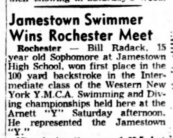 Jamestown Swimmer Wins Rochester Meet.  April 21, 1953.