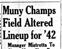 Muny Champs Field Altered Lineup for '42. <em>Post- Journal</em> (Jamestown), May 5, 1942. Muny Champs Field Altered Lineup for '42. May 5, 1942.