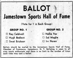 Ballot for Jamestown Sports Hall of Fame. July 9, 1953.