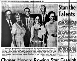Clymer Honors Rowing Star Gravink. <em>Post-Journal</em> (Jamestown), August 2, 1957. Clymer Honors Rowing Star Gravink. August 2, 1957.