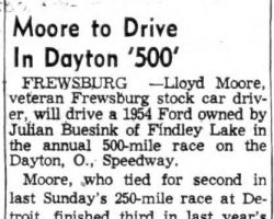 Moore to Drive In Dayton '500'. <em>Post-Journal</em> (Jamestown), September 17, 1954. Moore to Drive In Dayton '500'. September 17, 1954.
