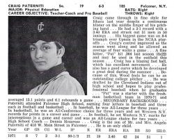 Craig Paterniti Ithaca College 1972 baseball bio.