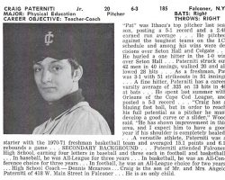 Craig Paterniti Ithaca College 1973 baseball bio.