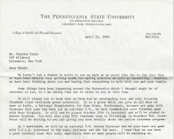 Recruiting letter from Joe Paterno, Penn State. April 22, 1968.