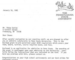 Recruiting letter from Joe Paterno. January 18, 1982.