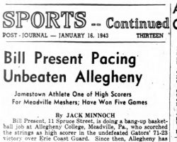 Bill Present Pacing Unbeaten Allegheny. January 16, 1943.