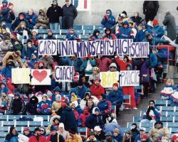 Sign in crowd at Buffalo Bills game at Rich Stadium, 1995.