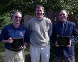 Jim Riggs, Bill Burk (JCC Athletic Director), and George Bataitis at the induction of Jim and George into the JCC Athletic Hall of Fame. RiggsJCCHoF