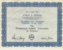 PGA certification for completion of Business School I. February 13-18, 1972. 2/72