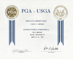PGA Rules Workshop certificate. March 21-24, 1988. 3/88