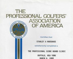 PGA Professional Scoreboard Clinic certificate. March 6, 1989. 3/89