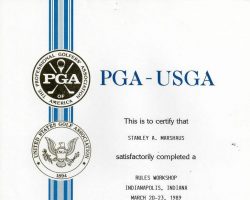 PGA Rules Workshop certificate. March 20-25, 1989. 3/89