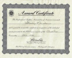 PGA Club Pro Committee certificate. 1993-1994. 93