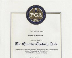 PGA Quarter-Century Club certification. January 1, 1999. 1/99