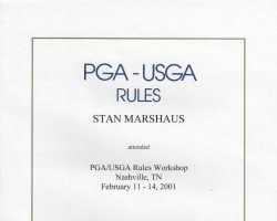 PGA Rules Workshop certificate.February 11-14, 2001. 2/2001