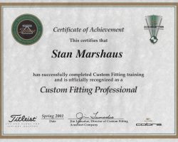 Custom Fitting Professional certificate. Spring 2001. Spring 2001