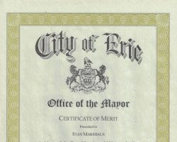 City of Erie certificate. January 5, 2005. 1/05