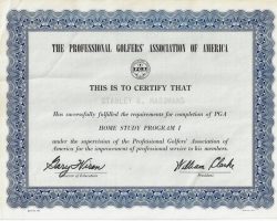 PGA certification for completion of Home Study Program I. SM-3