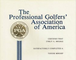 PGA Teaching Workshop certificate. November 2-4, 1987. 11/87