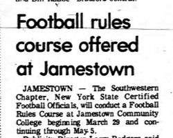 Football rules course offered at Jamestown. March 18, 1976.