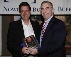 Scott Kindberg and Keith McShea with his Press Row Award. 2016.