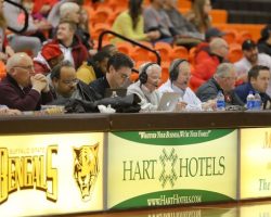 Scott Kindberg covering Jamestown High School basketball at Buffalo State. 2019.