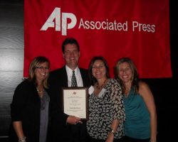 Scott Kindberg with Dutch Leonard's daughters, Kim, Sue, and Amy. 2011.