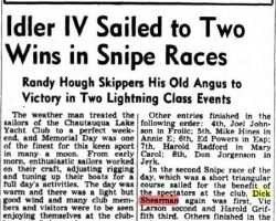 Idler IV Sailed to Two Wins in Snipe Races. May 31, 1944.
