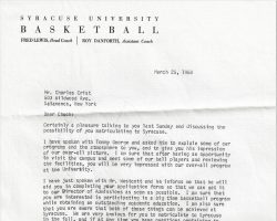 Recruiting letter from Roy Danforth, Syracuse University. March 25, 1968.