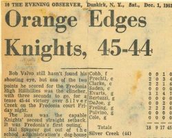 Orange Edges Knights, 45-44. <em>Evening Observer</em> (Dunkirk), December 1, 1951. Orange Edges Knights, 45-44. December 1, 1951.