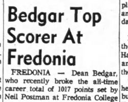Bedgar Top Scorer At Fredonia. February 25, 1963.