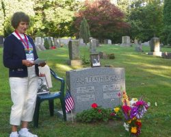 Verna Feather, wife of Dan Feather, at his gravesite.