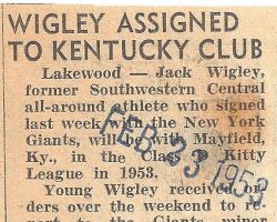 Wigley Assigned To Kentucky Club. <em>Post-Journal</em> (Jamestown), February 23, 1953. Wigley Assigned To Kentucky Club. February 23, 1953.