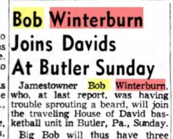 Bob Winterburn Joins Davids At Butler Sunday. <em>Post-Journal</em> (Jamestown), November 15, 1956, Bob Winterburn Joins Davids At Butler Sunday. November 15, 1956,