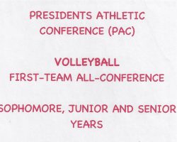 Chris Carlson was a PAC First-Team All-Conference selection for volleyball in her sophomore, junior, and senior years at Grove City College. Chris Carlson was a PAC First-Team All-Conference selection for volleyball in her sophomore, junior, and senior years at Grove City College.