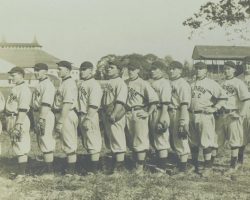 Player-manager Billy Webb is first on left. Note Celoron Park in background.