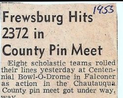 Frewsburg Hits 2372 in County Pin Meet. 1953.
