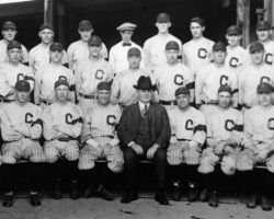 1920 Cleveland Indians. They are wearing black armbands honoring the memory of Ray Chapman. Ray Caldwell, first row, second from left. Photo courtesy of SABR Pictorial on Twitter (@SABRPictorial).