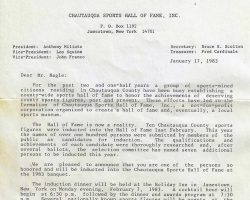 Joe Nagle's CSHOF induction letter. January 17, 1983 Joe Nagle's CSHOF induction letter. January 17, 1983