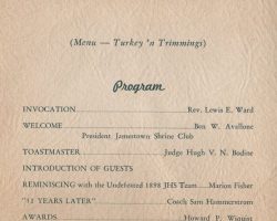 1949 JHS Football Banquet program, inside page 1.