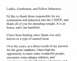 CSHOF induction speech, page 1. February 20, 2017.