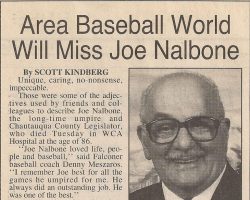 Area Baseball World Will Miss Joe Nalbone. 1996.