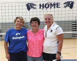Panama volleyball coach Tammy Hosier, left, is pictured with former coach Deb Palmer, center, and Duke University coach Jolene Nagel.