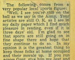Lou DeSantis' letter to the newspaper. 1942. Lou DeSantis letter to the newspaper.